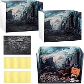 AmazingSpark 2 Set City Debris Diorama Box and Cracked Sticker Decor, City Ruins Diorama Project Supplies Set, Destroyed Building Scene Model Display Case with Double Sided Tapes for DIY Crafts