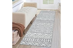 KUTA Moroccan Washable Hallway Runner Rug, 2x6 Non-Slip Vintage Grey Boho Rugs Kitchen Runners Ultra Soft Distressed Geometric Floor Carpet for Bedroom Laundry Living Room