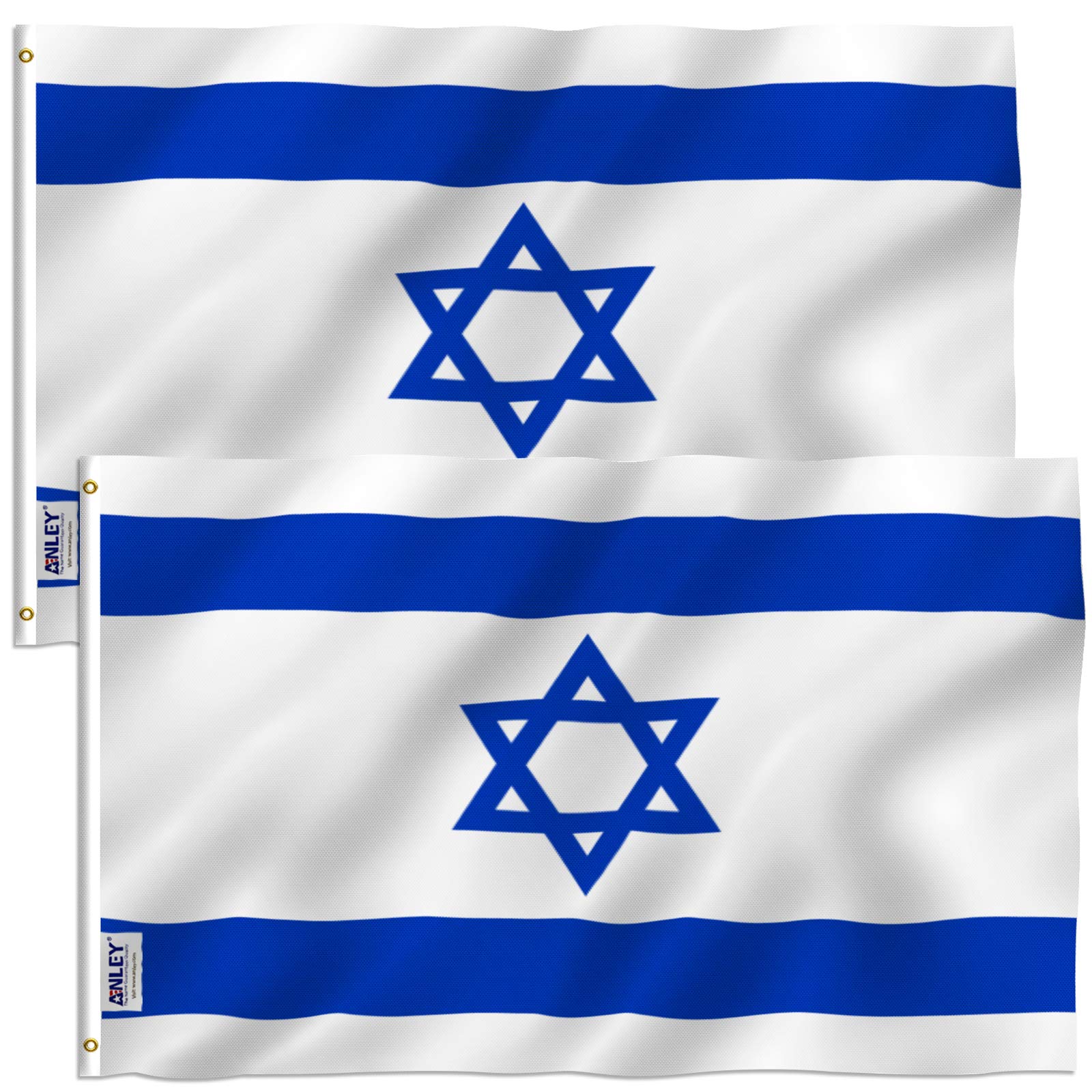 ANLEY Fly Breeze 3x5 Foot Israel Flag - Vivid Color and Fade proof - Canvas Header and Double Stitched - Israeli National Flags Polyester with Brass Grommets 3 X 5 Ft (2 Pack) — image 1