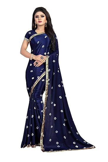 Women's Crepe Saree With Blouse Piece (1005_Navy Blue)