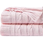 NTBAY 100% Pure Cotton Cable Knit Throw Blanket, Super Soft Warm 51x67 Knitted Throw Blanket for Couch, Sofa, Chair, Bed - Extra Cozy, Machine Washable, Comfortable Home Decor, Baby Pink