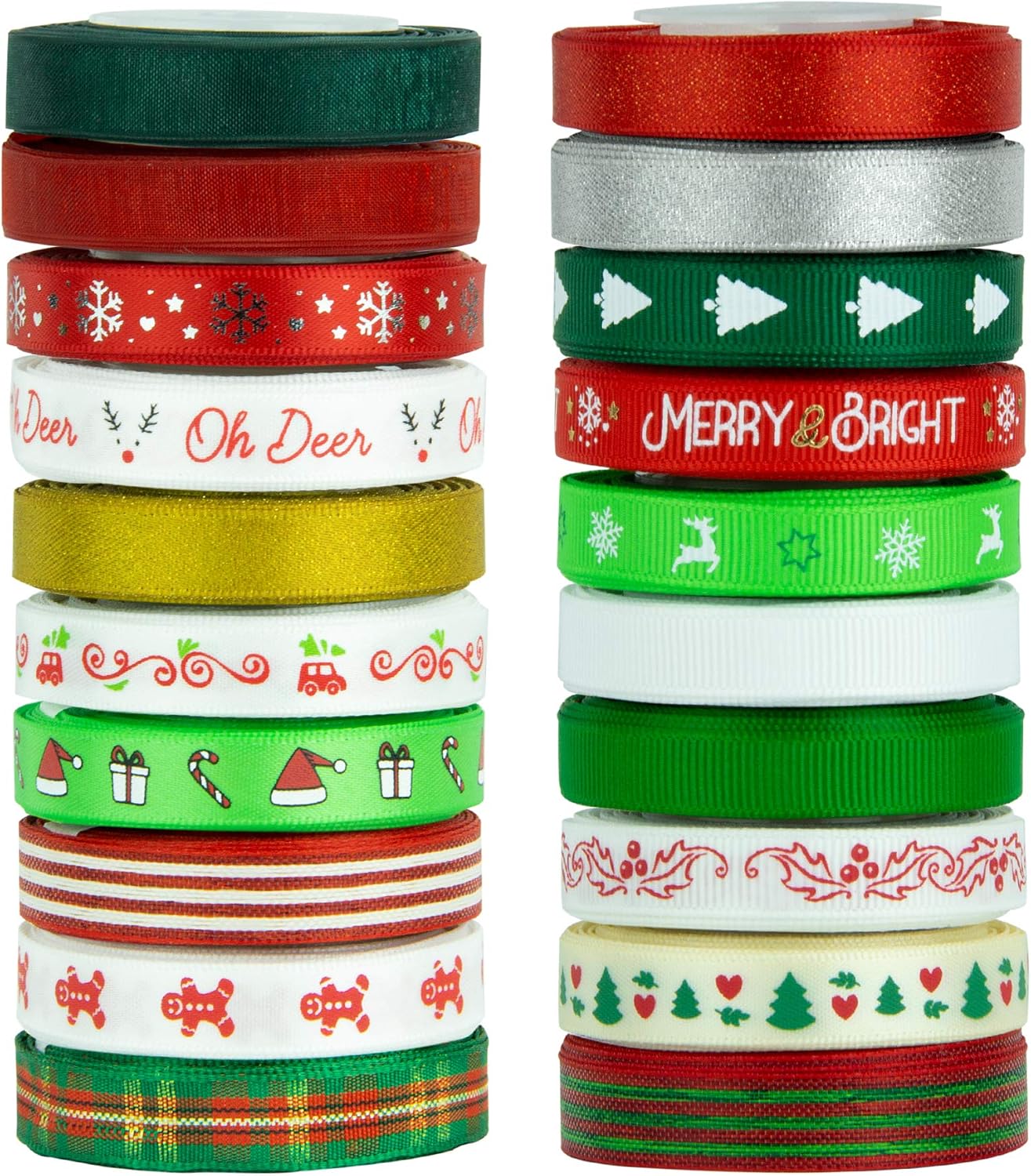 VATIN 20 Rolls 100 Metre Christmas Ribbons Printed Grosgrain Ribbon Polyester Satin Ribbon Organze Ribbon 10mm Xmas Ribbon Set for Christmas Box Wrapping