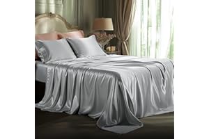 Bedsure Satin Sheets Queen Size Bed Set - Luxury Silky Bed Sheet Set, Ultra Soft & Wrinkle Free, Good for Hair & Skin, Gifts 