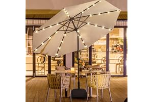 wikiwiki 11ft Solar Led Patio Table Umbrella, Outdoor Sturdy Market Umbrella for Deck, Pool, Garden w/Tilt, Crank, 32 LED Lights, Cream