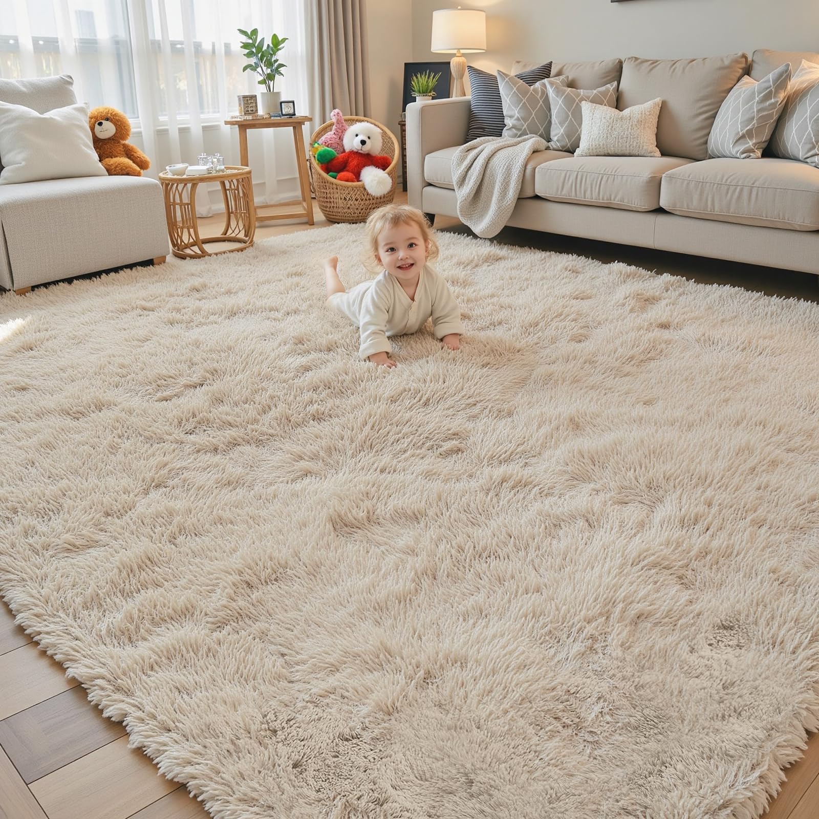 Photo 1 of Rugs for Living Room 6x9, Alfombras para Salas Shag Large Plush Soft Area Rug, Shaggy Carpets for Bedroom, Kids Boys Girls Home Decor Aesthetic(Beige, 6 x 9)