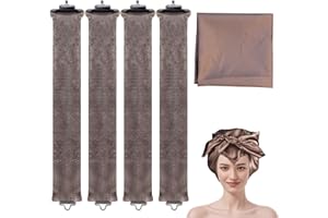 YUJHON Overnight Blowout Rods,Jumbo Heatless Curling Roller for Long Hair to Sleep in,4 Pcs Soft Velvet Satin Curlers with Scarf for Volume and Blowout Look