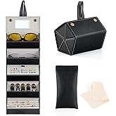 CO-Z 5-Slot Sunglasses Organizer, Folding Glasses Jewelry Storage Case with Mirror, Travel Sunglasses Case for Women & Men