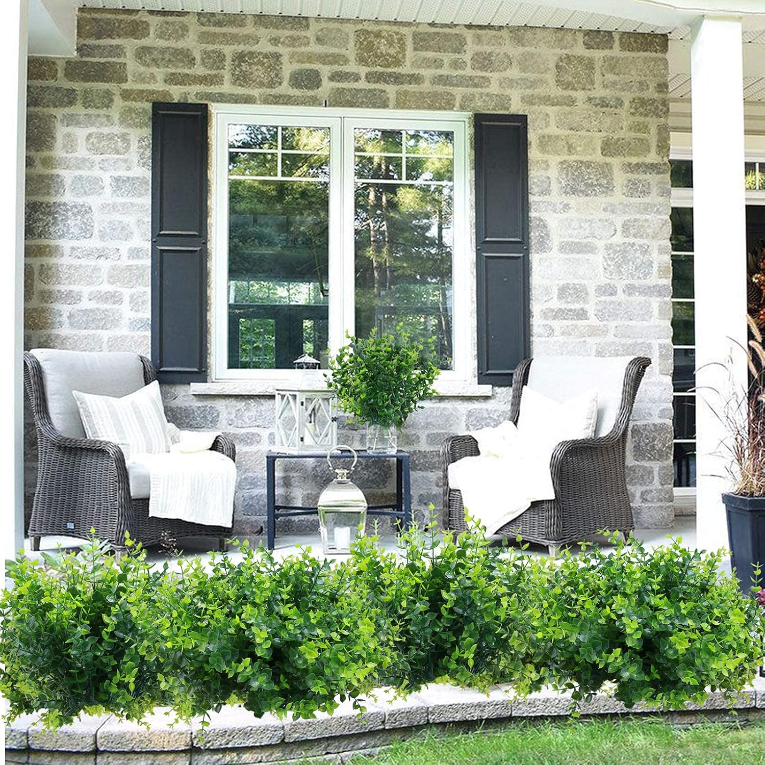 Summer Flower 10 Pack Artificial Boxwood Stems for Outdoors, Unfading in The Sun Plastic Faux Plants,Fake Foliage Shrubs Greenery for Garden,Office,Patio,Wedding,Farmhouse Indoor Decoration: Kitchen & Dining