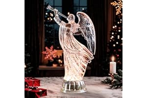 Yinns Christmas Angel Figurines, 12 Inch Light Up Snow Globes, Battery Operated Angel with Swirling Glitter, Tabletop Decor for Xmas Indoor Home Party Supplies