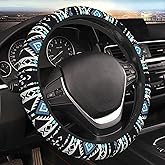 Ethnic Aztec Geometric Tribal Native Car Steering Wheel Cover Universal 15 Inch Stretch Cloth Non-Slip Wrap Protector Case Fit Auto Accessories Decor Sweat Absorption for Men Women