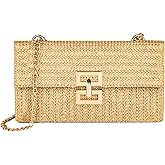 Carfond Straw Chain Clutch Purses for Women Ladies Woven Envelope Handbag Shoulder Crossbody Beach Bag | Straw Chain, Woven, Envelope