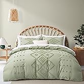 Oli Anderson Tufted Duvet Cover King Size, Soft and Lightweight Duvet Covers Set for All Seasons, 3 Pieces Boho Embroidery Shabby Chic Bedding Set (Mist Sage, King, 104"x90")
