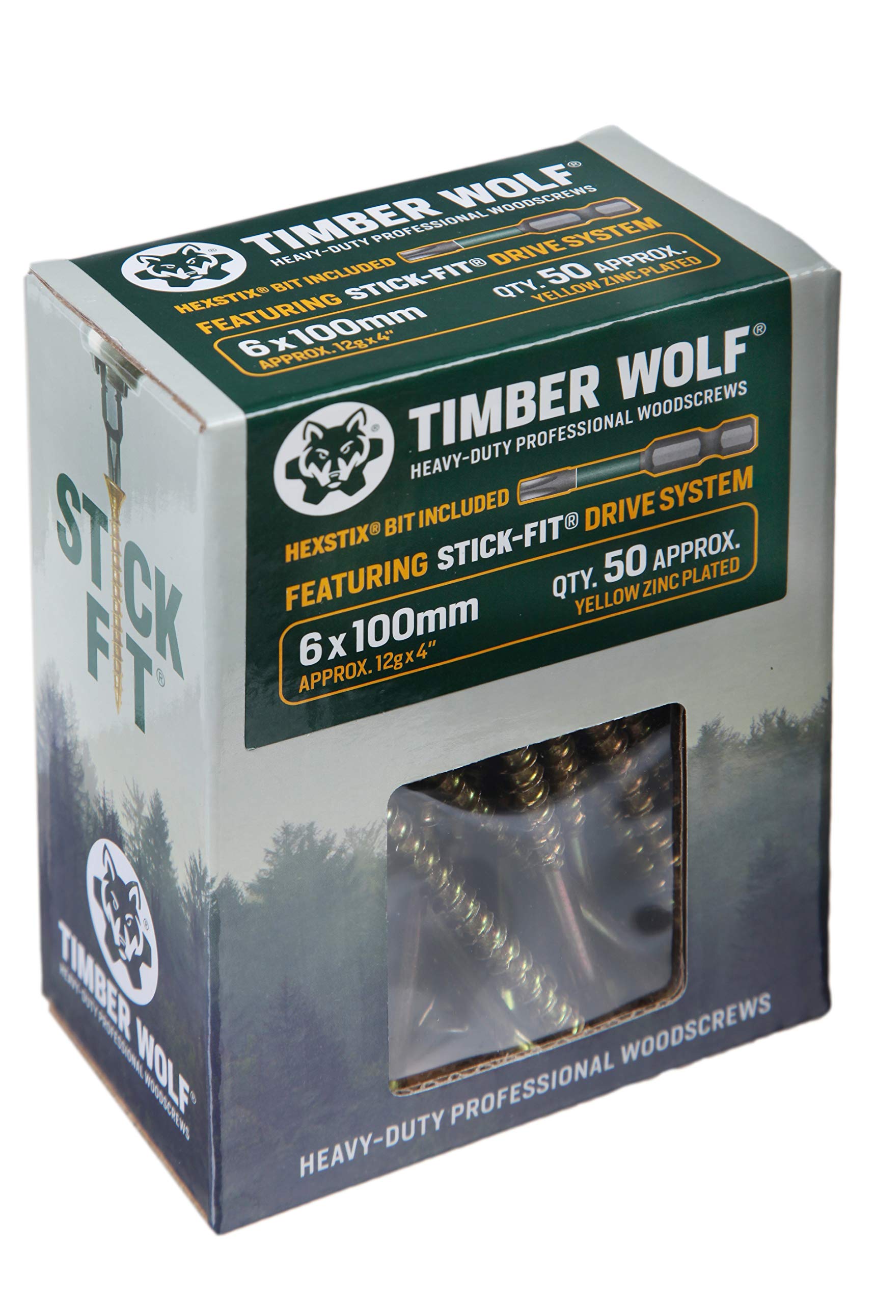 Timber Wolf Woodscrews - 6.0 x 100mm - Box of 50, Zinc & Yellow (Gold)