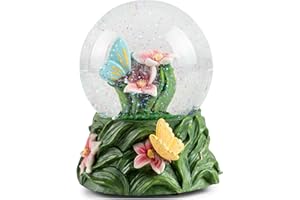 Elanze Designs Butterflies on Lilies Flower Garden Leaves Grass Perching Tabletop Figurine 100MM Sturdy Glitter Water Snow Globe Plays Tune English Country Garden