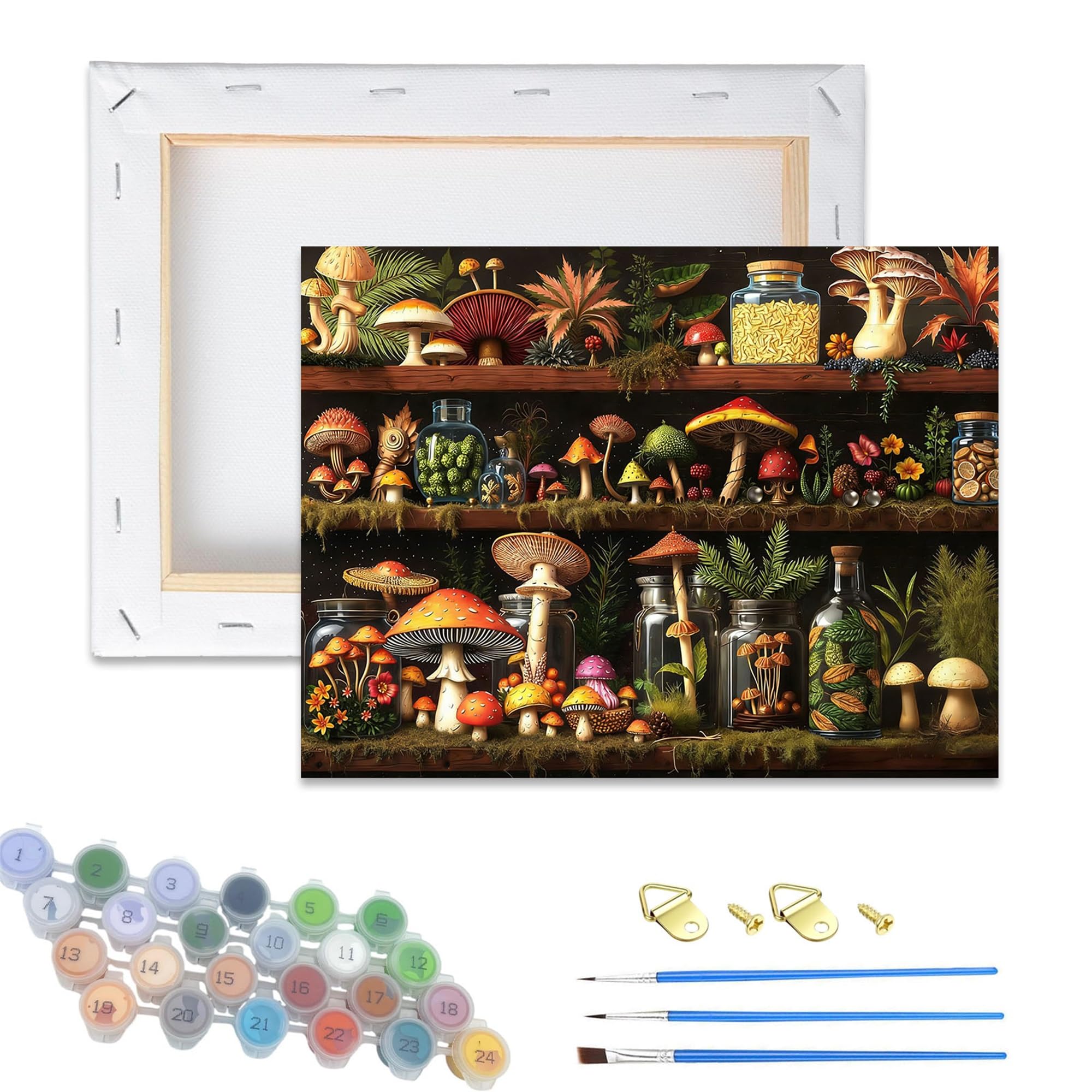 DSFEFV Wooden Framed Paint by Numbers Kits for Adults,DIY Painting Kit on Canvas, Color by Numbers Acrylic,Adult Paint by Number for Wall Decor and Gifts (Mushroom)