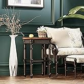 COZAYH Rustic Farmhouse Cottagecore Accent End Table, Distressed Accent Side Table with Espresso Tray Top and Woven Wicker Sh