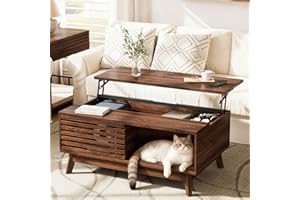 HAIOOU Lift Top Coffee Table, Mid Century Modern Coffee Table with Storage for Living Room, Walnut Coffee Tables with Sliding Fence Door, 35.4'' Rectangular Fluted Center Table (Brown)