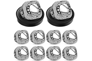 Highergo 10pcs Softball Soccer Baseball MVP Championship Trophy Ring with Display Neck Chain and Stand Basketball Cheerleading Bowling Football Volleyball Track Field for Award Gift