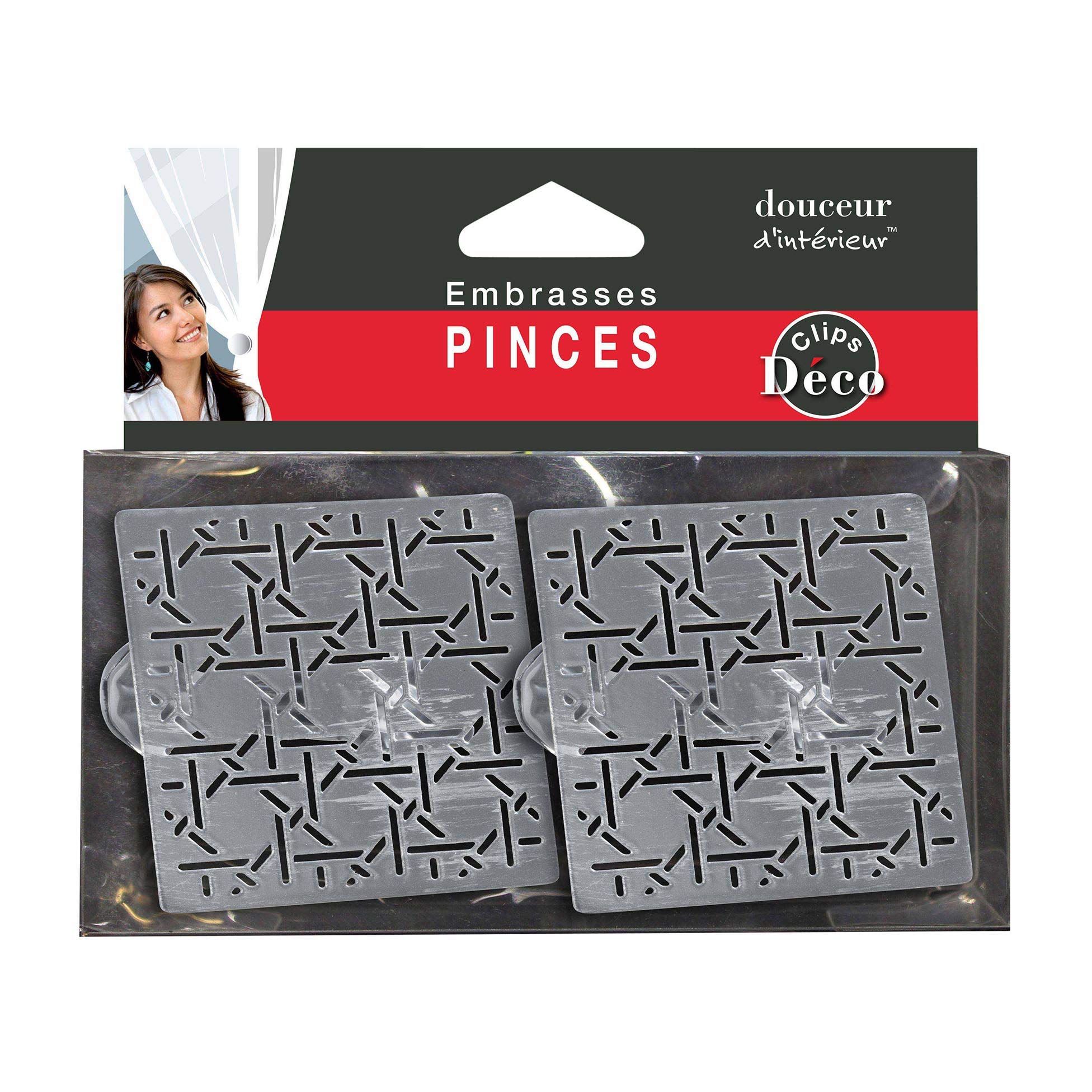 DOUCEUR D'INTERIEUR 2 x Clips, Grey/Silver, 6.8 x 6.8 CM