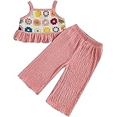 Baby Girl Outfits Crocheted Ruffled Camisole And Elastic Pants Set 6 12 18 24 Months 2 3 4 T