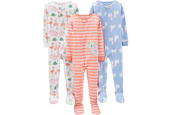 Simple Joys by Carter's Baby and Toddler Girls' 3-Pack Snug Fit Footed Cotton Pajamas