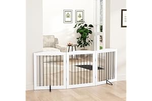 PUPETPO Freestanding Pet Gate for Dogs, Foldable Wooden Dog Gate for House, Indoor Dog Gate for Doorways, Stairs, Gates for Dogs Indoor, Support Feet Included, 24" Height 3 Panels, White