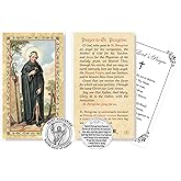 St Peregrine Prayer Card - Laminated Saint Peregrine Holy Card, Pocket Token, The Lord's Prayer - Patron Saint of Cancer Cards, Catholic Tokens Set - 5 Items Total