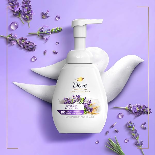 DOVE LAVENDER & RICE MILK PROTECTS SKIN FROM DRYNESS, FOAMING HAND WASH MORE MOISTURIZERS THAN THE LEADING ORDINARY HAND SOAP, 10.1 OZ