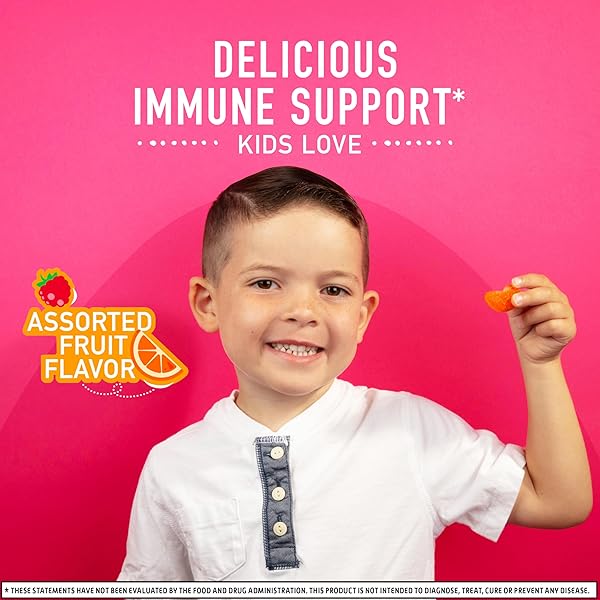 AIRBORNE KIDS 500MG VITAMIN C GUMMIES, KIDS IMMUNE SUPPORT ZINC GUMMIES WITH POWERFUL ANTIOXIDANTS VIT C & E – 63 , ASSORTED FRUIT FLAVOR