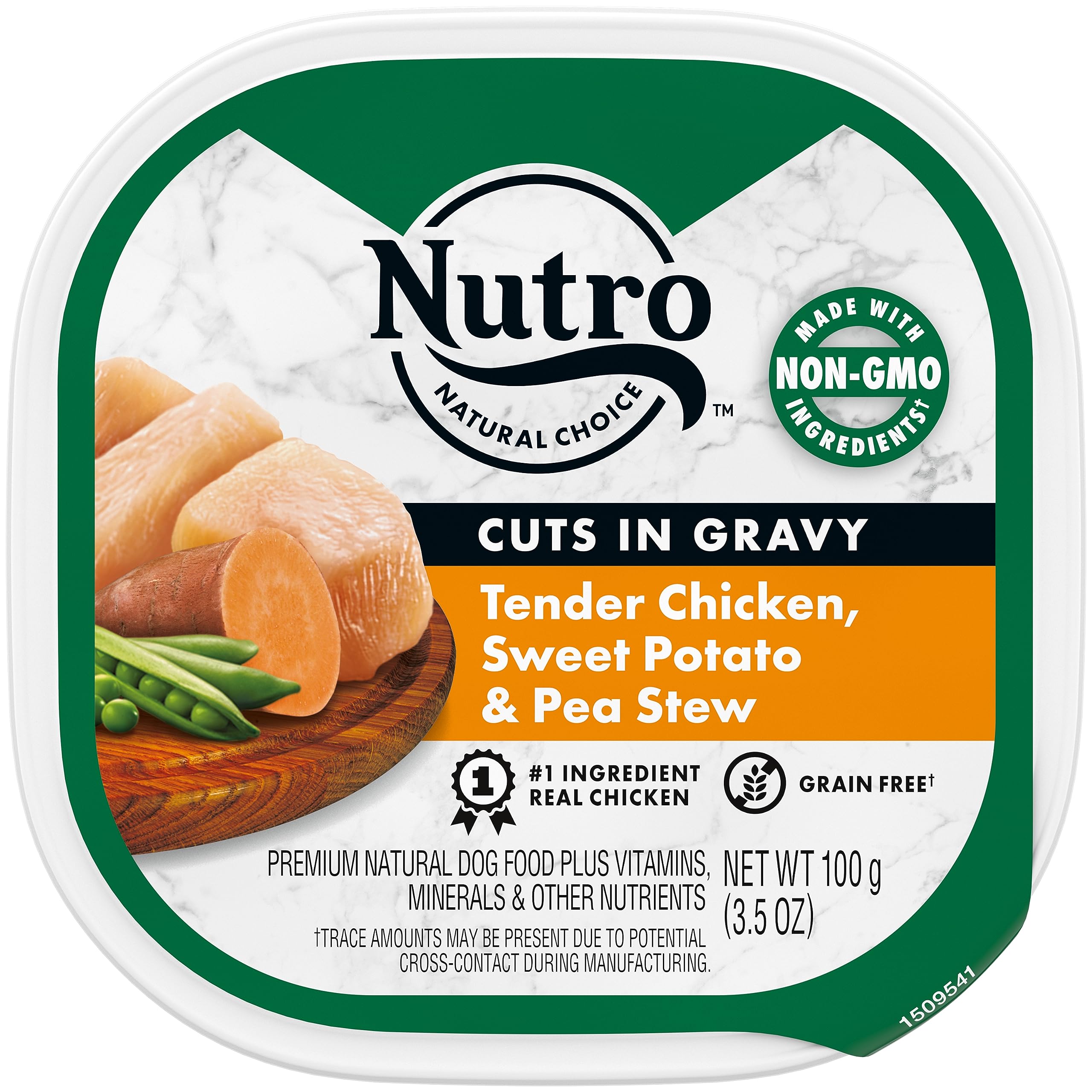 NUTRO Adult Natural Grain Free Wet Dog Food Cuts in Gravy Tender Chicken, Sweet Potato & Pea Stew, 3.5 oz. Trays (Pack of 24)