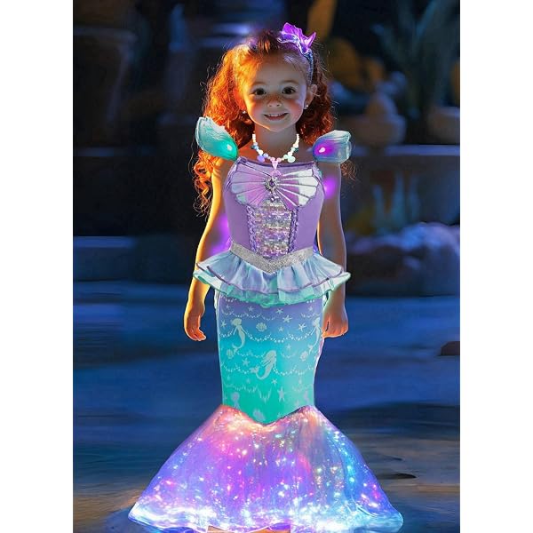 Amazon.com: LEDPATY Girls Mermaid Costumes Led Light Up Costume Little Mermaid  Dress with Glow Accesseries For Halloween Birthday Party 3-4T : Clothing,  Shoes & Jewelry