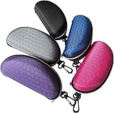 Bellcon 5 Pack Hard Shell Sunglasses Cases with Zipper Honeycomb Waterproof Eyeglasses Case Hard Shell with Carabiner for Men and Women Purple Red Gray Black Blue Eyeglasses Case Bulk