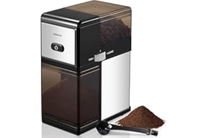 Electric Burr Coffee Grinder, Reemix Automatic Flat Burr Coffee for French Press, Drip Coffee and Espresso, Adjustable Burr Mill, Black+Silver