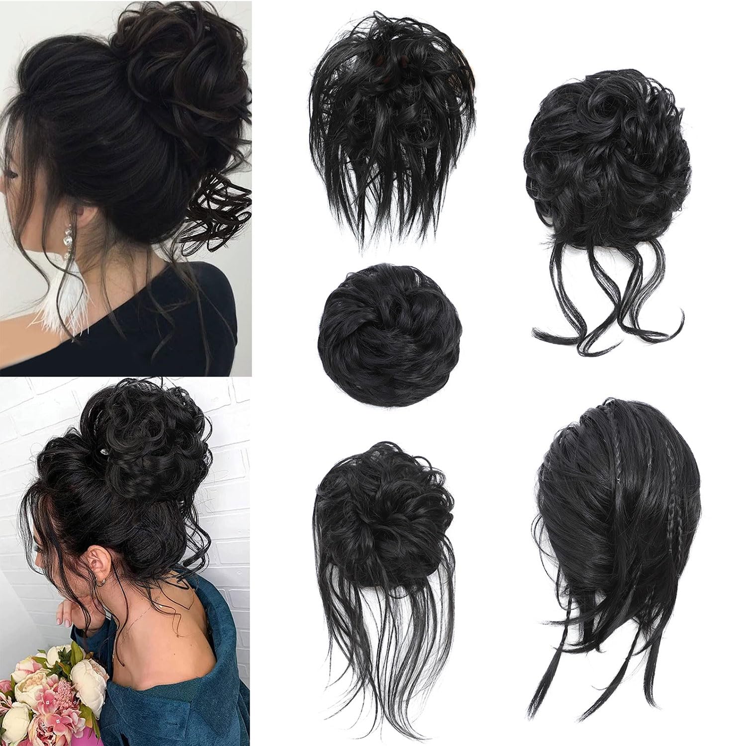 5 PCS Messy Bun Scrunchies Curly Wavy Messy Bun Hair Pieces for Women Hair Scrunchie HAIR Updo Accessories