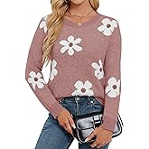 Libsorge Womens Oversized Cute Flower Sweater Winter 2025 Trendy Ladies Dressy Fuzzy Knit Crew Neck Long Sleeve Pullover Top