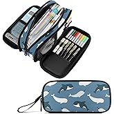 Fustylead Cute Killer Whale Beluga and Narwhal Large Pencil Case Portable Stationery Bag Cosmetics Bag with Handle for School Office Travel