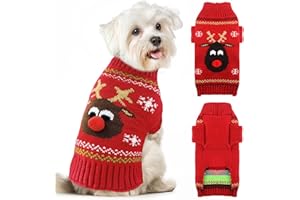XGDMEIL Dog Christmas Sweater Cute Red Reindeer Xmas Dog Outfit Pet Puppy Clothes for Xs Small Medium Large Dogs Cats New Year Fall Winter Holiday Warm Dog Knitted Pullover Jumper (L)