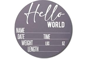 Hickory Hollow Designs - Baby Announcement Sign for Newborn Boys and Girls (Color Bases) - Hello World Nursery Decor Sign & Photo Prop for Babies Made of Birch Wood - 6" Circle Board (Purple)