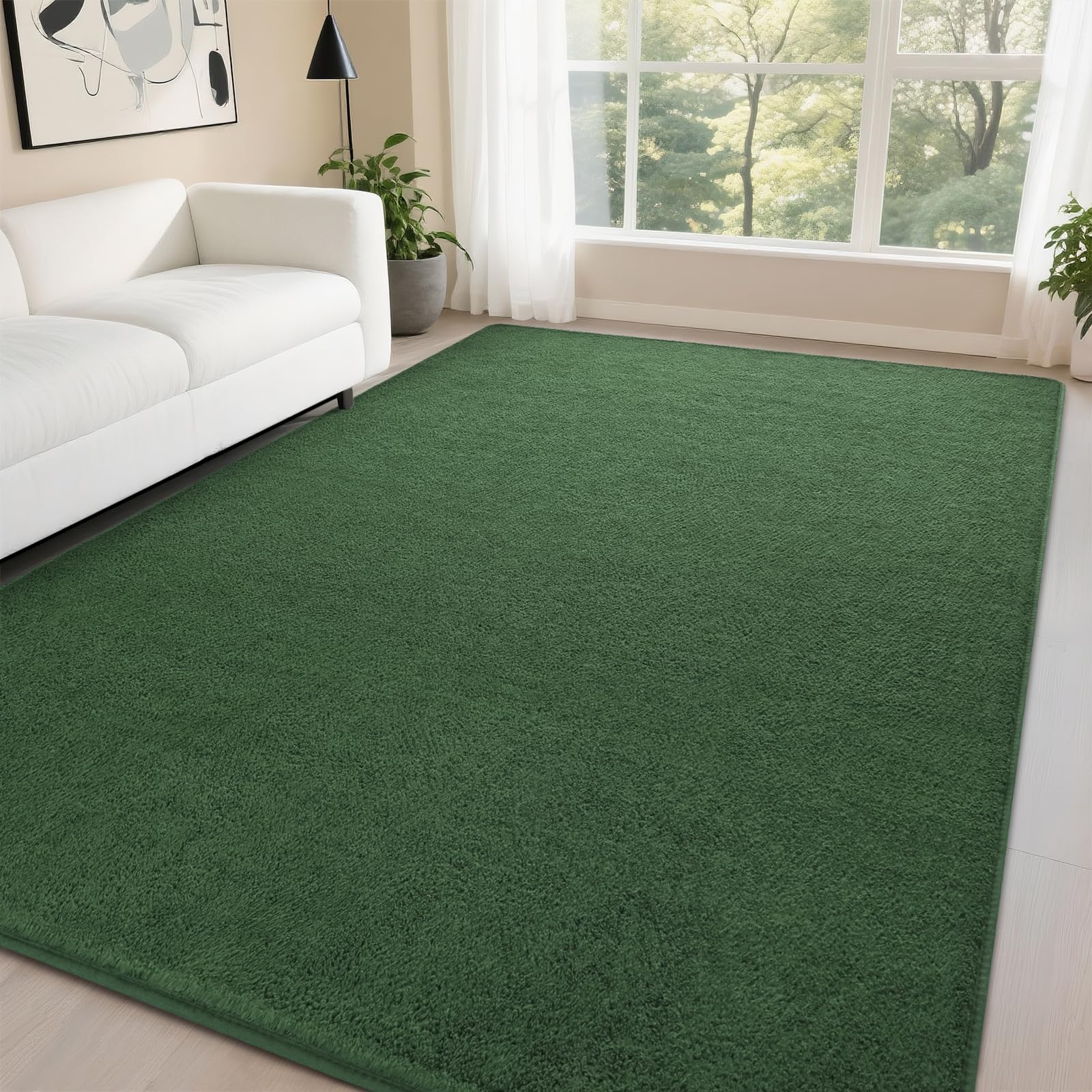 Photo 1 of DweIke Modern Area Rugs for Living Room Bedroom, 4x6 Dark Green Thickened Memory-Foam Throw Carpet, Super Soft Kids Boys Girls Rug, Non-Slip and Washable Carpets for Dorm Nursery Classroom Decor