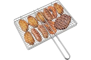 Grill Basket, Fish Grill Basket, Pro-Grade Stainless Steel BBQ with Locking Handle for Fish & Veggies, 13.8x8.7 Inch Grilling