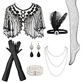 FeelfunFeather Women 1920s Flapper Set,Roaring 20s Headband Headpiece Costume Accessories for Halloween Party Cosplay