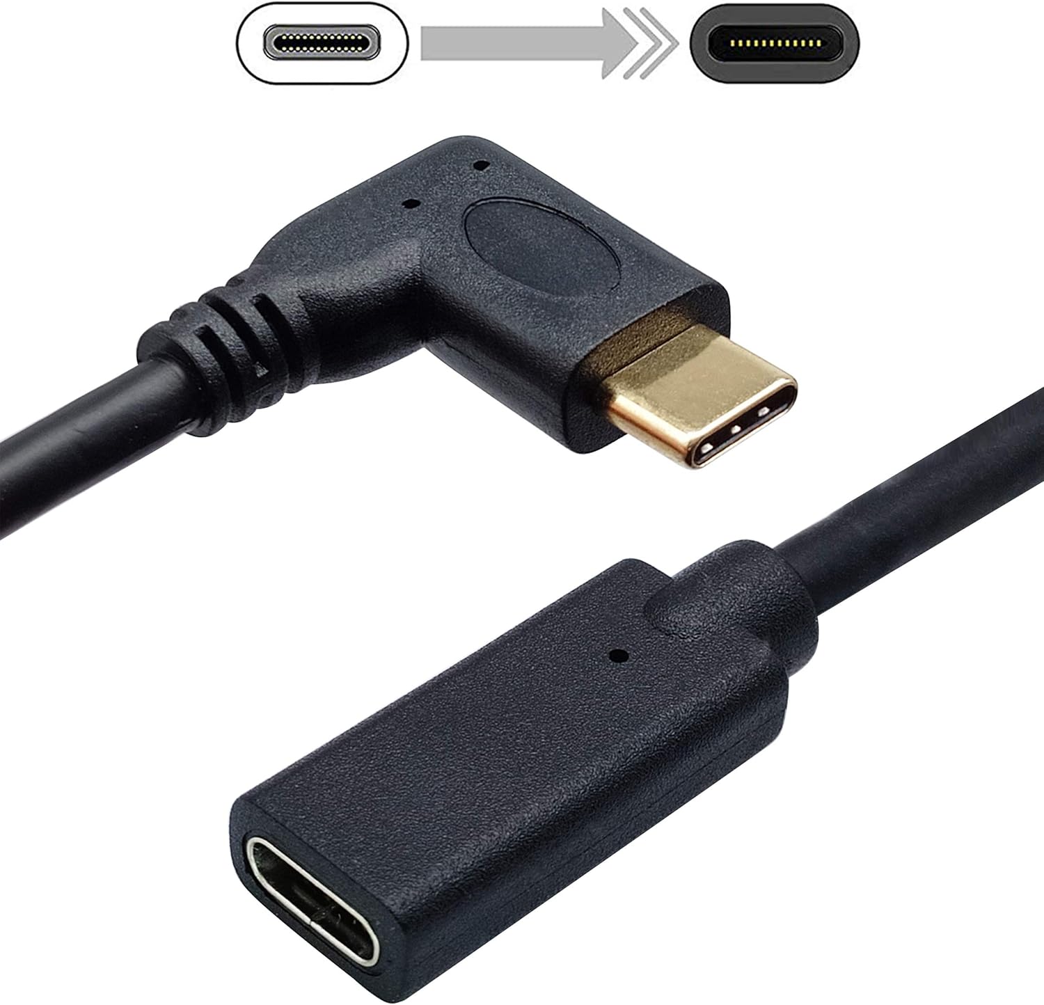 AAOTOKK 3.1 Type c Extension Cable 90 Degree USB 3.1 Type C Female to Male Gen 2 (10Gbps) Connector Extension Cable - Image 4