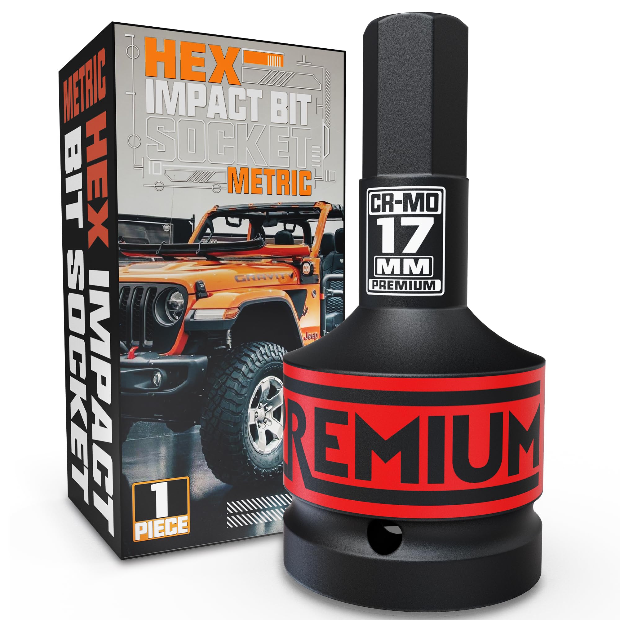 KIRXST 1" Drive Impact Hex Bit Socket, H17 (17 mm) Allen Key Socket, Premium CR-MO Steel Bits, for Car Maintenance