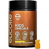 ELICORE Kids Omega 3 Gummies DHA & EPA Fish Oil Supplement for Brain, Vision & Immune Health - Non-GMO, Gluten-Free Orange Flavor Chewable Omega 3 for Kids Gummy 4+ - 60 Count