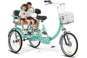 MOOITZ Adult Tricycle, 20 Inch 3-Wheel Bikes, Trike for Adults with Seat, Low Step-Through Cruiser Bike with Front and Rear Baskets, Adult Tricycles for Women, Seniors, Men