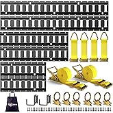 Trekassy E Track Tie-Down Rail Kit, 20 Pcs Set Etrack kit: 16in+2ft+3ft Rails, 6 O-Rings, 4 Tie Offs, 2 J-Hooks for Trailers, Vans, Trucks, Garages
