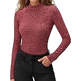 MANGOPOP Women's Mock Turtleneck Long Sleeve Shirts Thermal Ribbed Knitted Sweater Shirt for Womens 2025 Trendy Tops