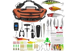 THKFISH 85Pcs Fishing Sling Bag with Tackle Box Included for Fly Fishing Tackle Kit, Waterproof Fanny Pack with Fishing Gear,
