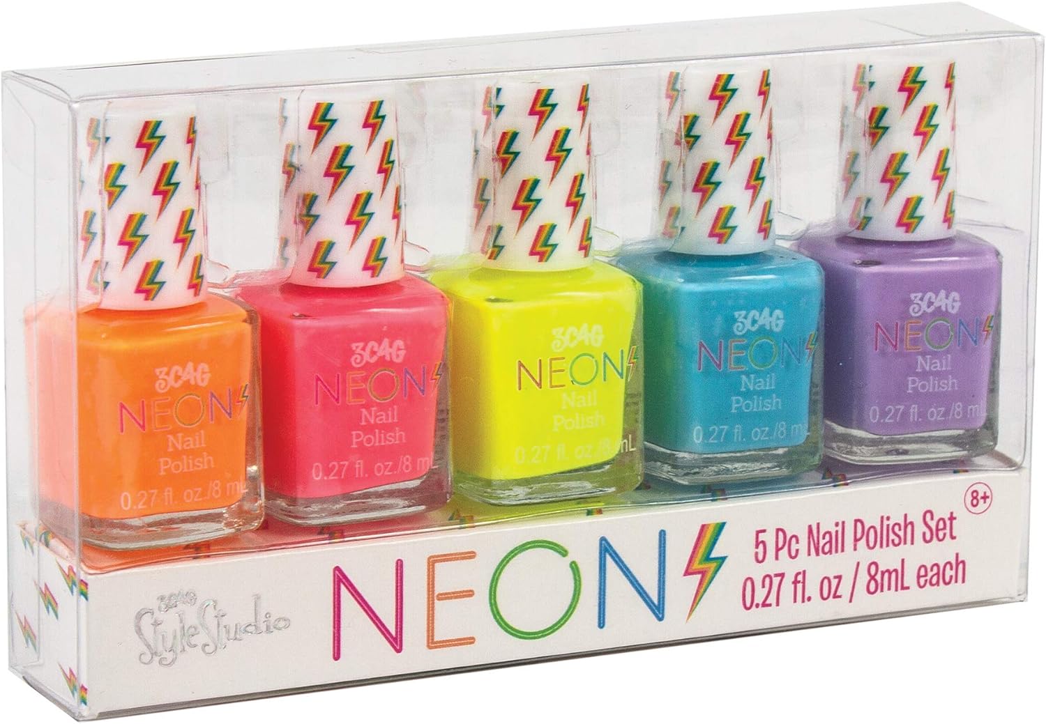 Three Cheers for Girls by Make it Real - Neon Nail Polish Set - Safe Non Toxic Nail Polish Kit for Girls - Quick Dry Nail Polish with Neon Yellow, Bright Pink, & More! - Includes 5 Colors: Toys & Games