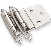 DecoBasics 3/8" Inset Cabinet Hinges Brushed Nickel (25 Pair -50 Pcs) Offset Self Closing Cabinet Hinges for Kitchen Cabinets Satin Nickel w/Silicon Bumpers &amp; Upgraded Screws